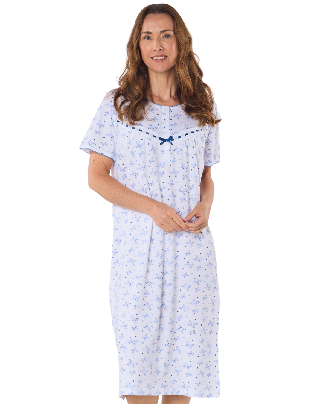 Butterfly Print 100% Cotton Jersey Short Sleeve Nightdress (MK31117)