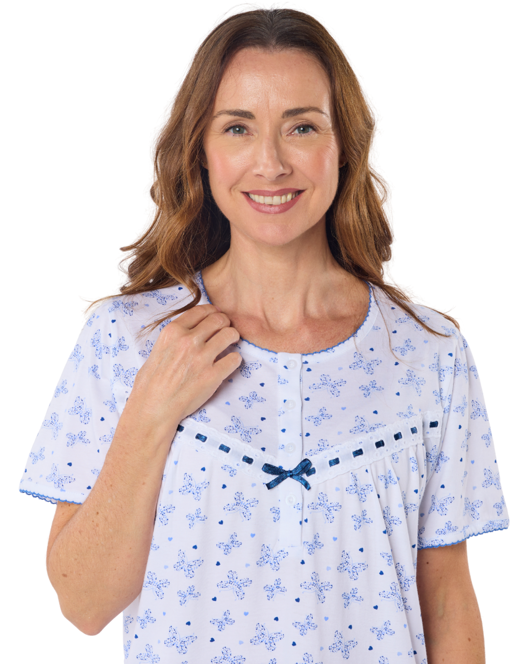Butterfly Print 100% Cotton Jersey Short Sleeve Nightdress (MK31117)