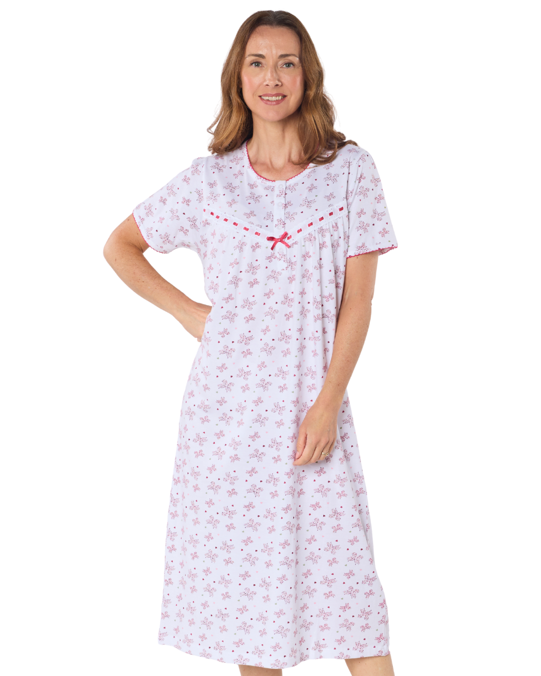 Butterfly Print 100% Cotton Jersey Short Sleeve Nightdress (MK31117)