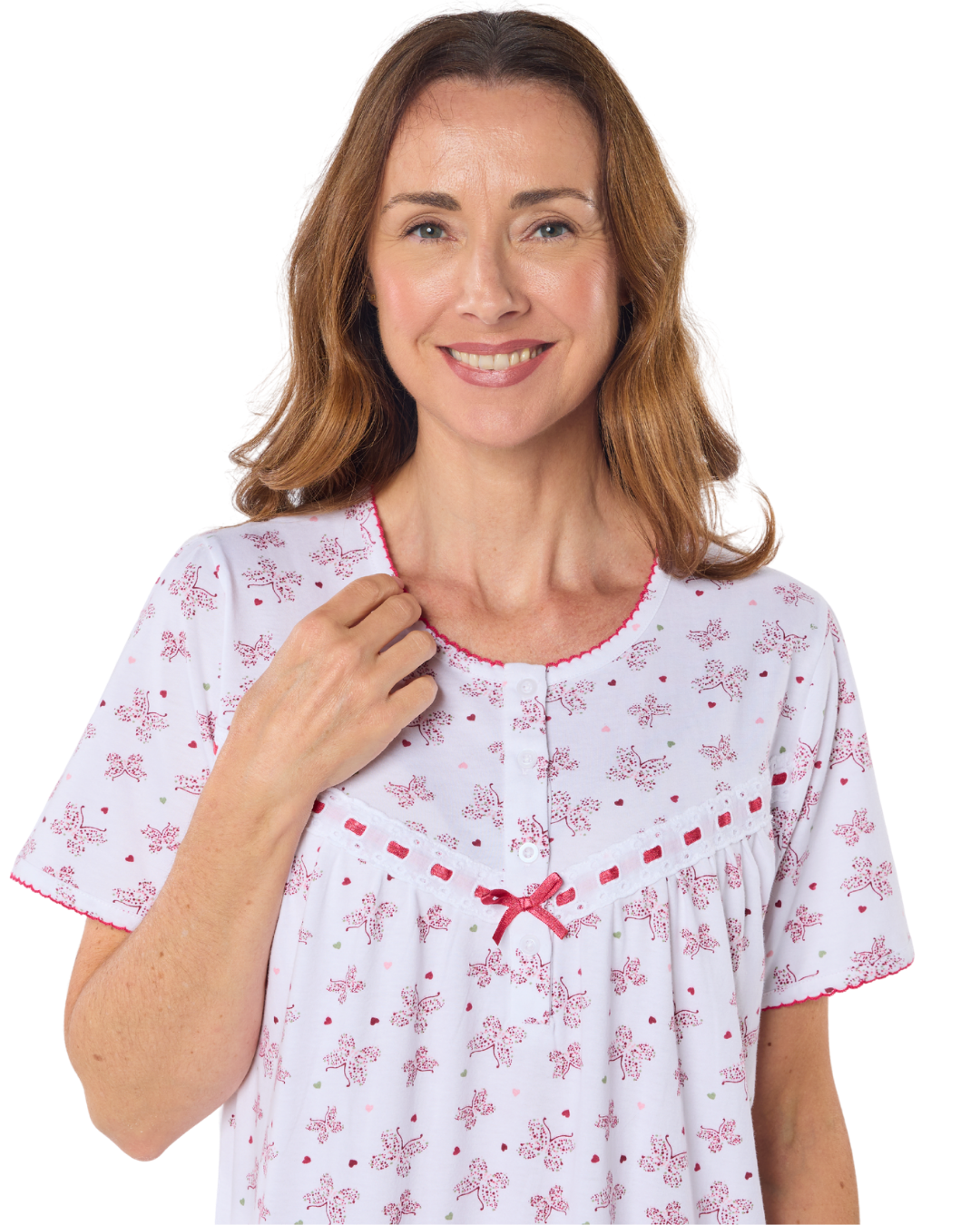Butterfly Print 100% Cotton Jersey Short Sleeve Nightdress (MK31117)