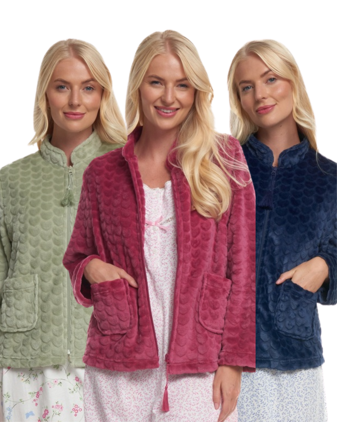 Luxury Heart Embossed Fleece Zip Bed Jacket