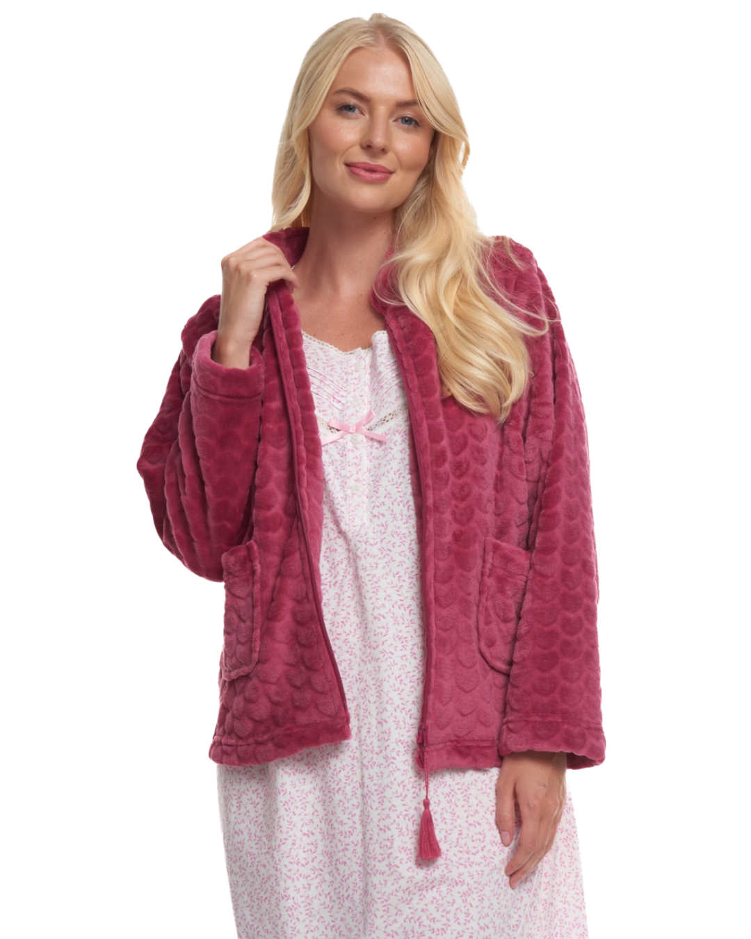Luxury Heart Embossed Fleece Zip Bed Jacket