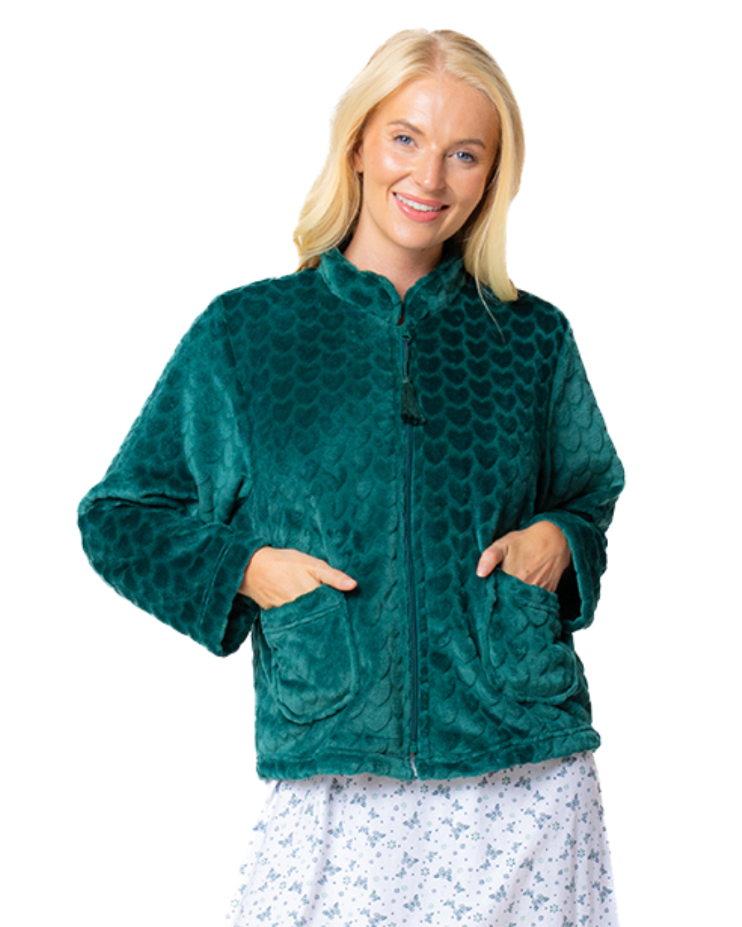 Luxury Heart Embossed Fleece Zip Bed Jacket (MK43702)