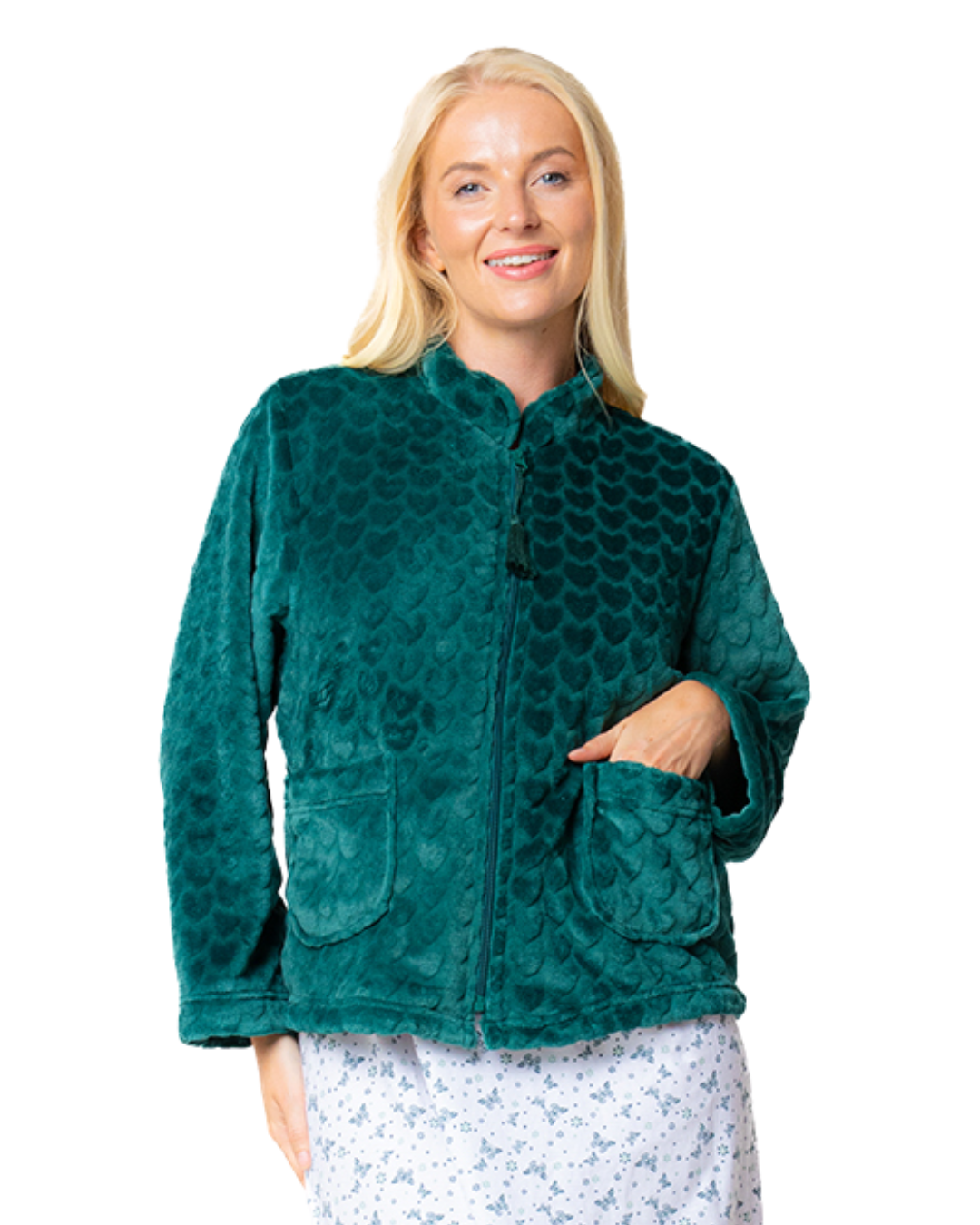 Luxury Heart Embossed Fleece Zip Bed Jacket (MK43702)