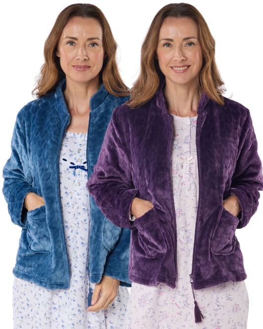 Luxury Heart Embossed Fleece Zip Bed Jacket (MK43702)
