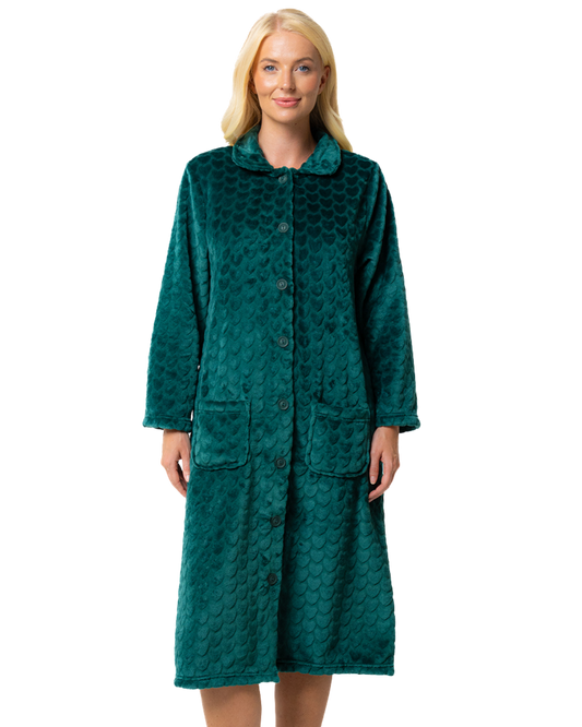 Luxury Embossed Fleece Button Up Dressing Gown (MK43704)