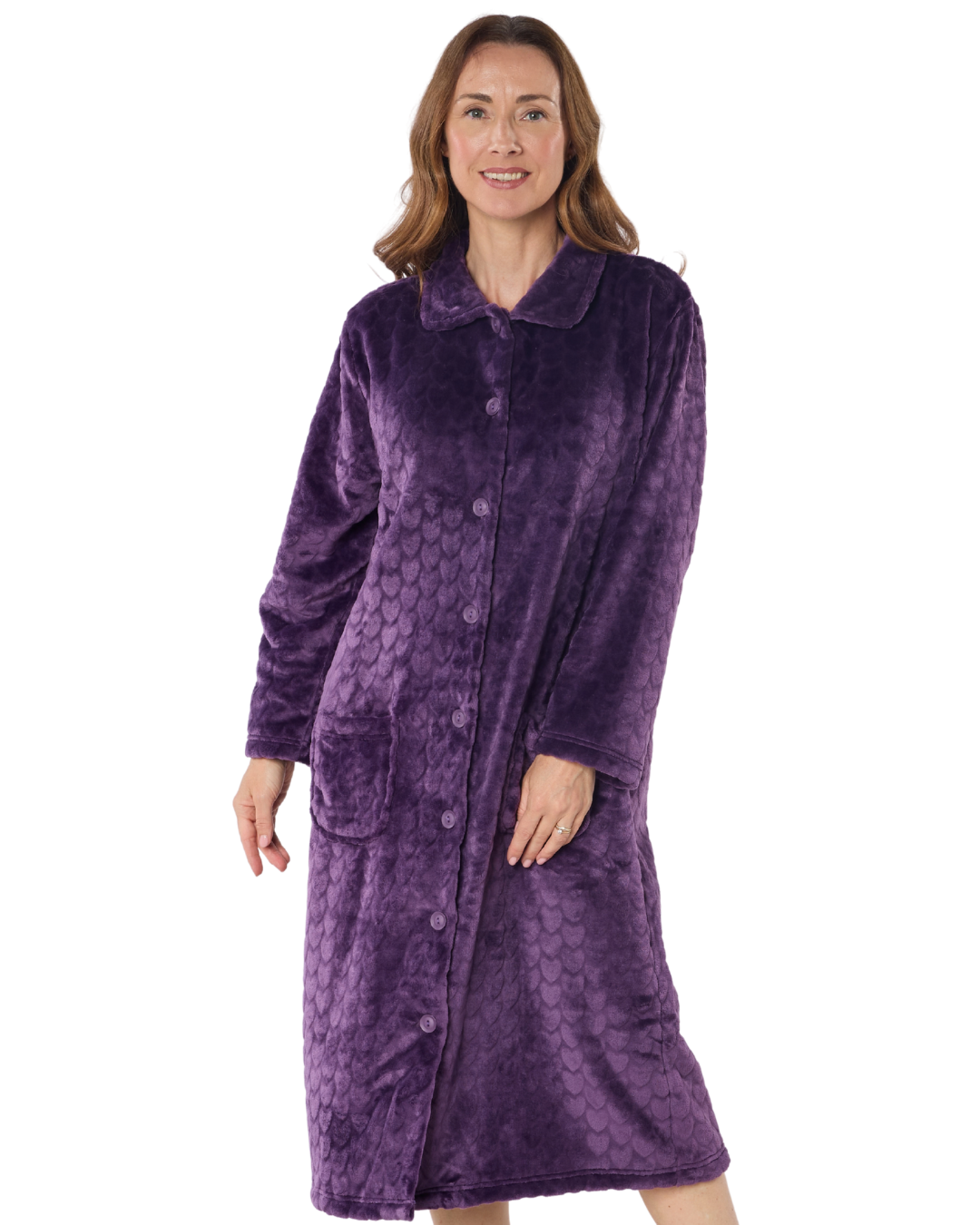 Luxury Embossed Fleece Button Up Dressing Gown (MK43704)