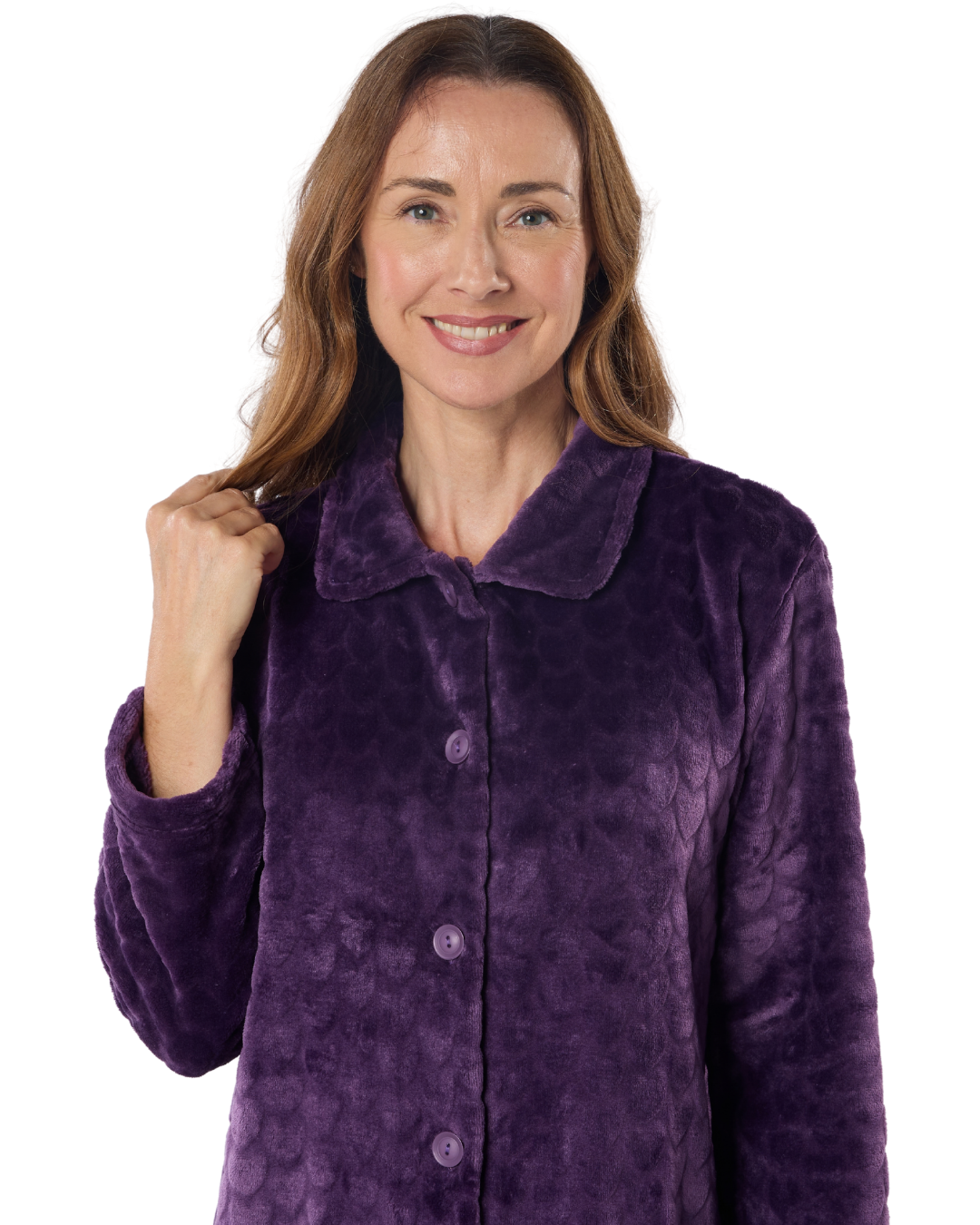 Luxury Embossed Fleece Button Up Dressing Gown (MK43704)