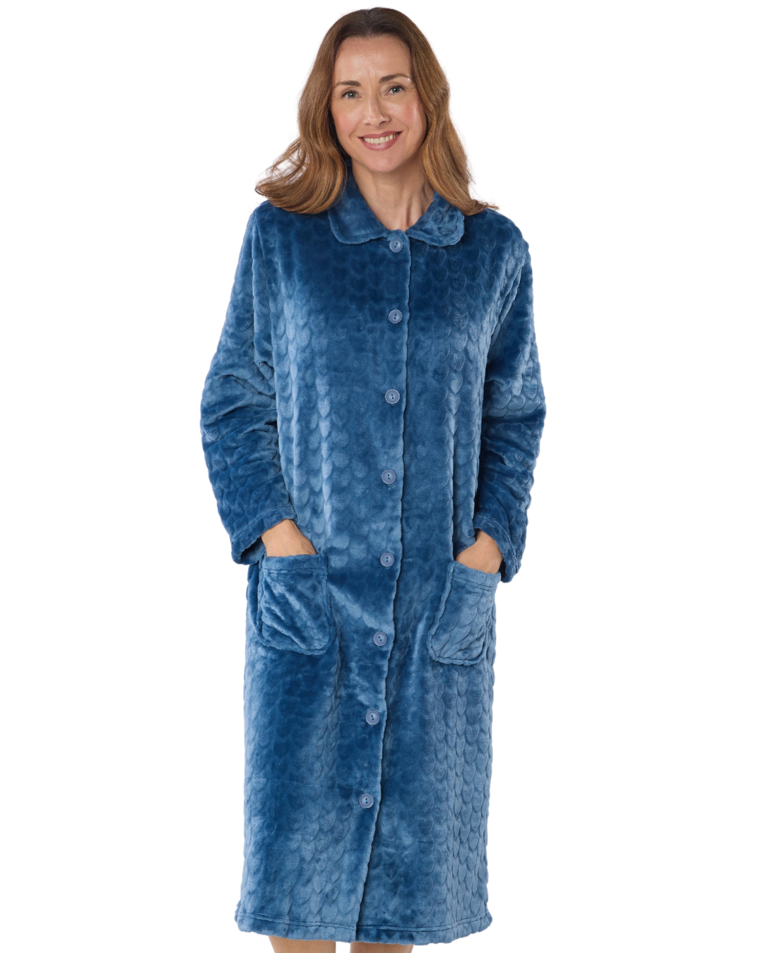 Luxury Embossed Fleece Button Up Dressing Gown (MK43704)