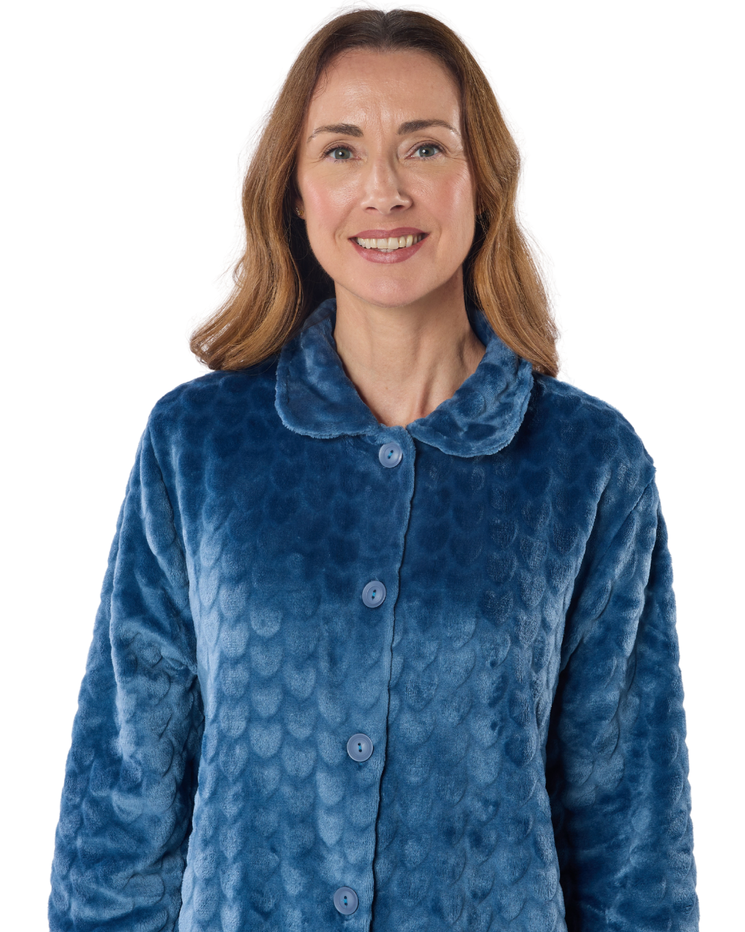 Luxury Embossed Fleece Button Up Dressing Gown (MK43704)
