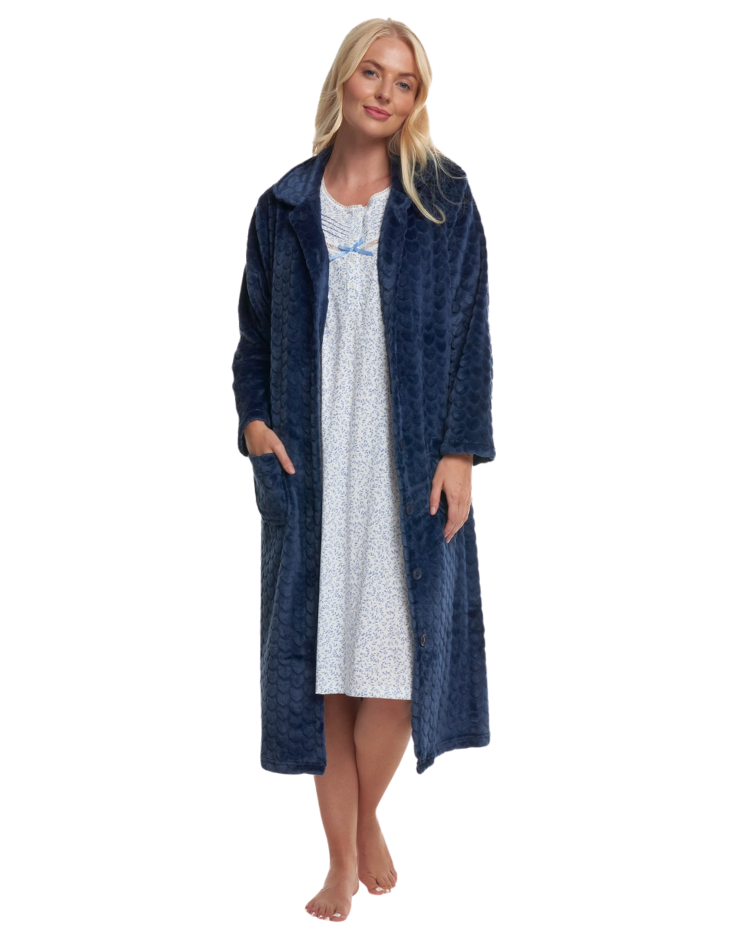 Luxury Embossed Fleece Button Up Dressing Gown (MK43704)