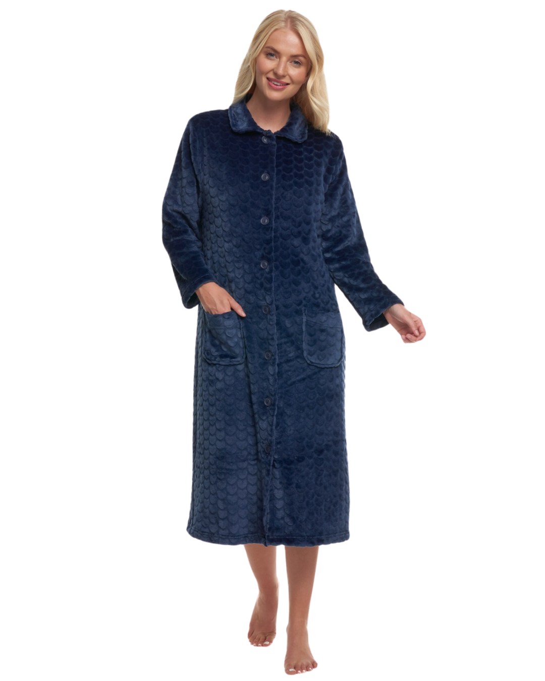 Luxury Embossed Fleece Button Up Dressing Gown (MK43704)