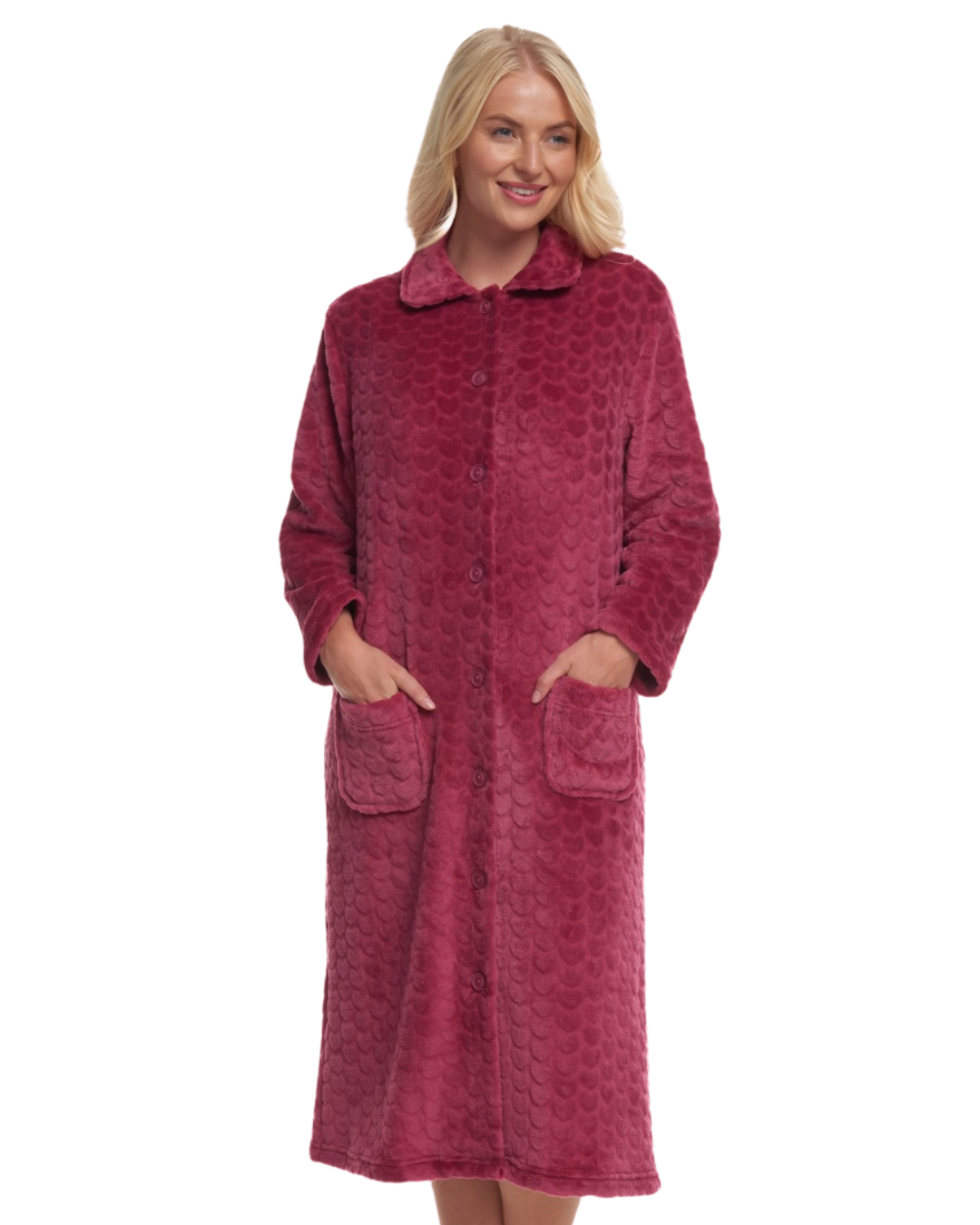 Luxury Embossed Fleece Button Up Dressing Gown (MK43704)