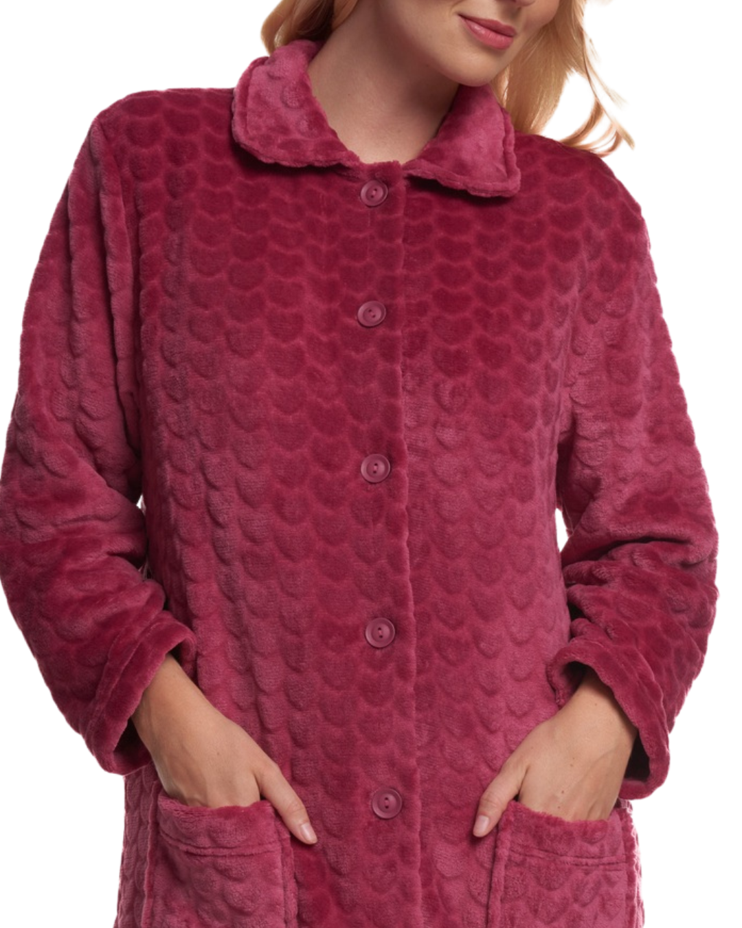 Luxury Embossed Fleece Button Up Dressing Gown (MK43704)