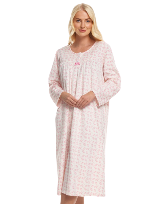 Long Sleeved Floral Fleece Nightdress (MK44013)