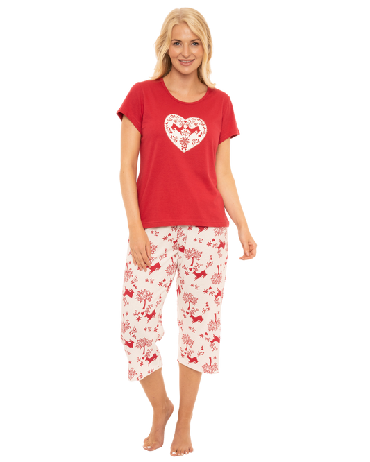 Winter Stag 100% Cotton Short Sleeved Cropped Leg Pyjamas