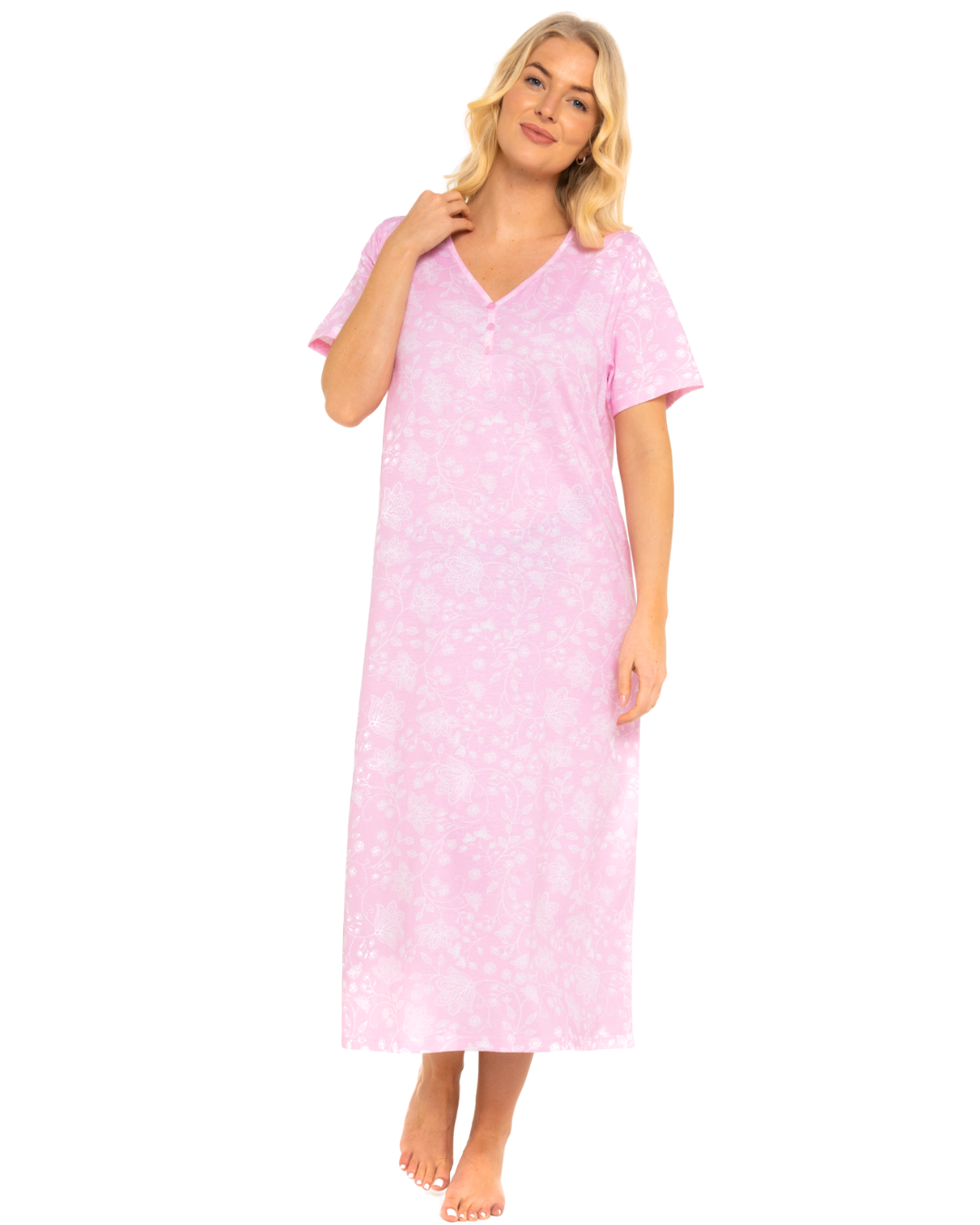 Pink Lace Floral 100% Cotton Plus Size Nightdress