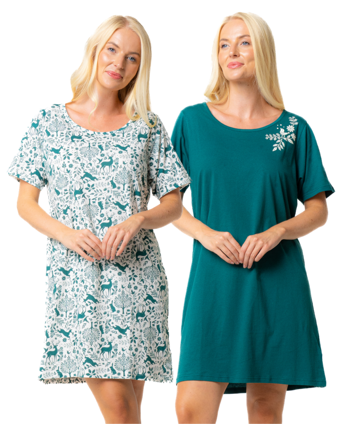 Pack of 2 Forest Green 100% Cotton Nightshirts (NW200463)