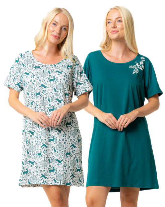Pack of 2 Forest Green 100% Cotton Nightshirts (NW200463)