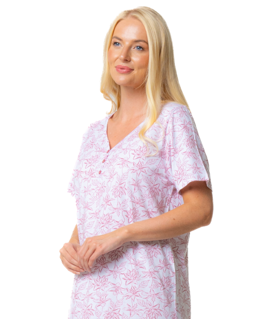 Ladies Long Length 100% Cotton Pink Lotus Nightdress (NW200465)