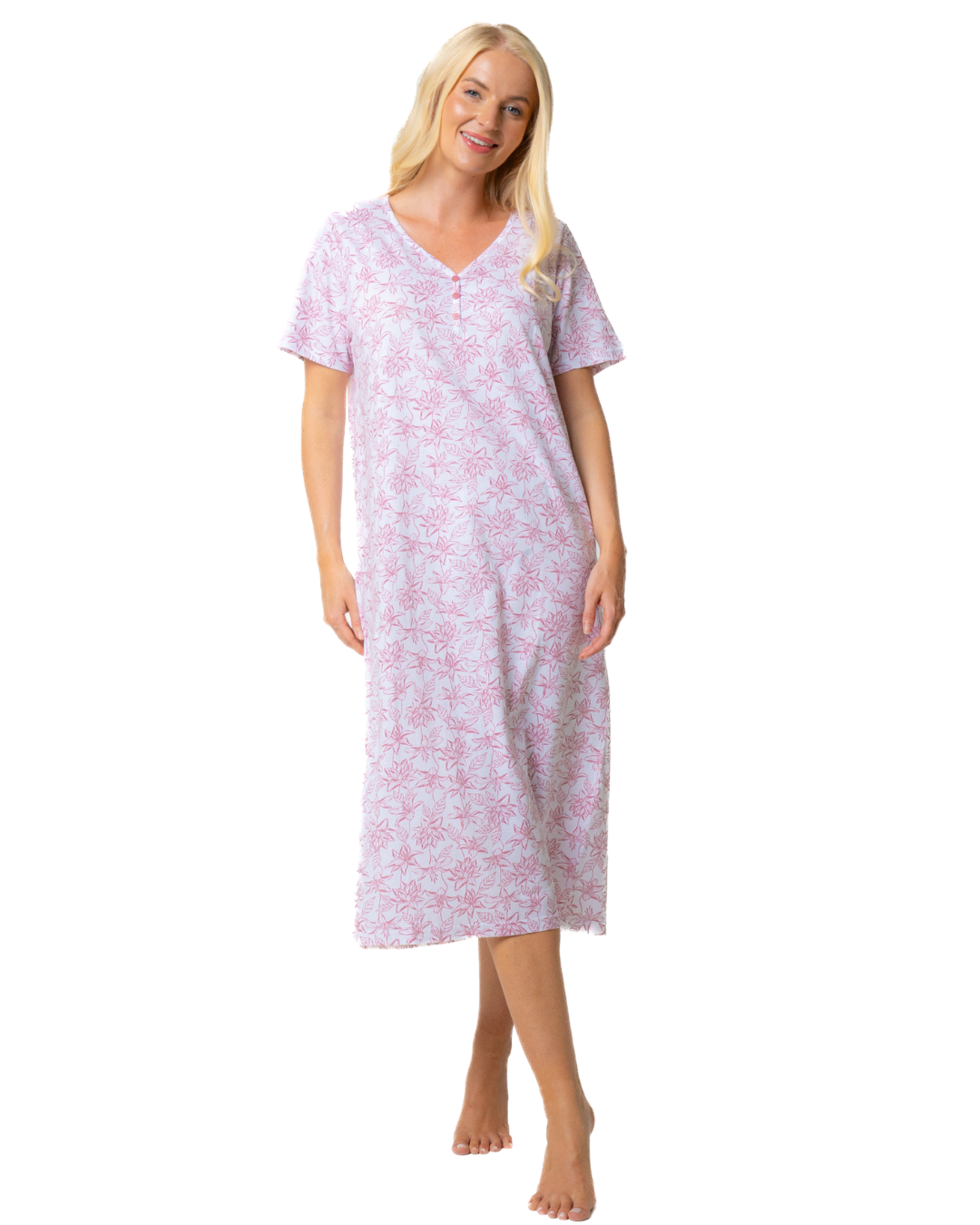Ladies Long Length 100% Cotton Pink Lotus Nightdress (NW200465)