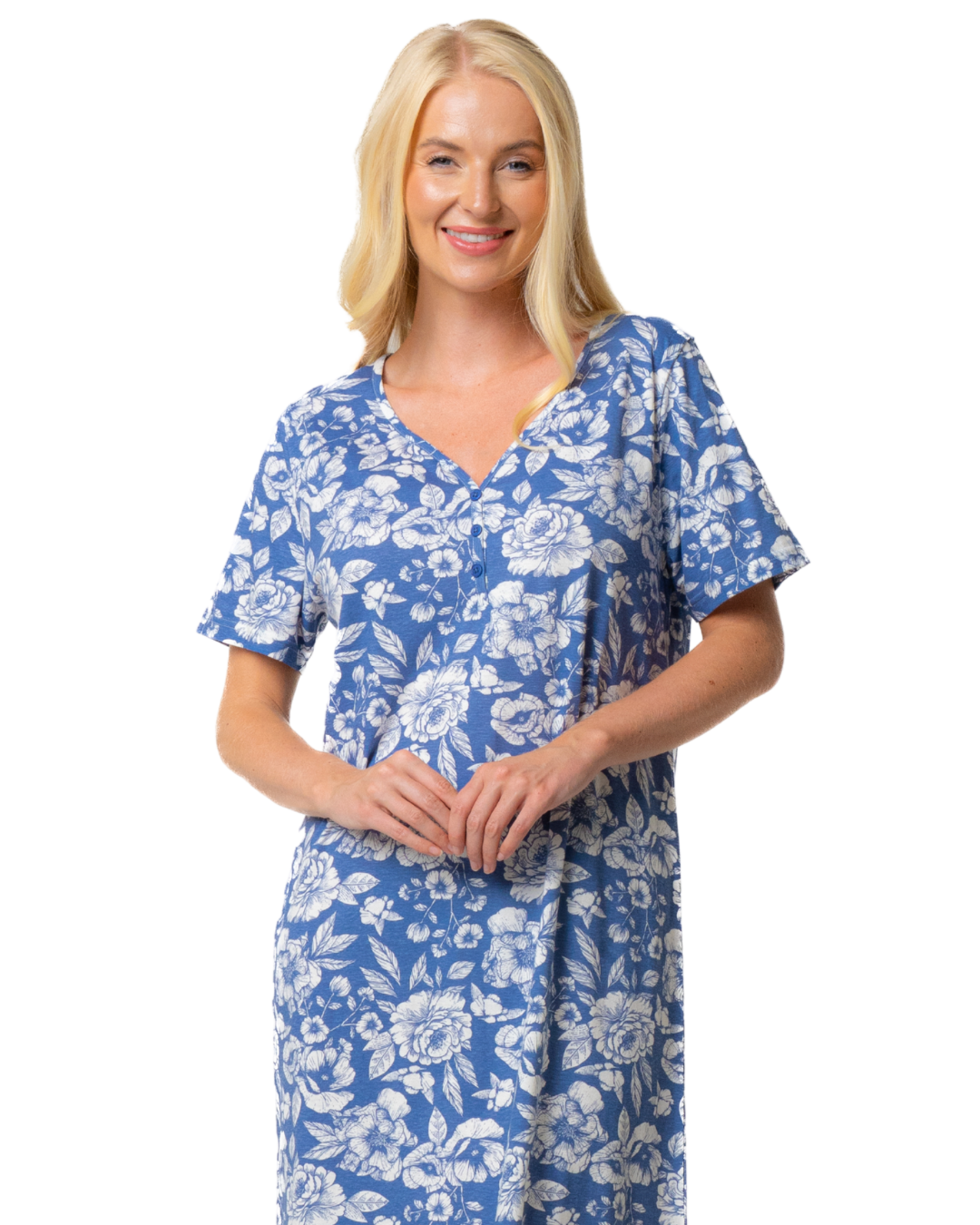 Ladies Long Length 100% Cotton Denim Rose Nightdress (NW200466)