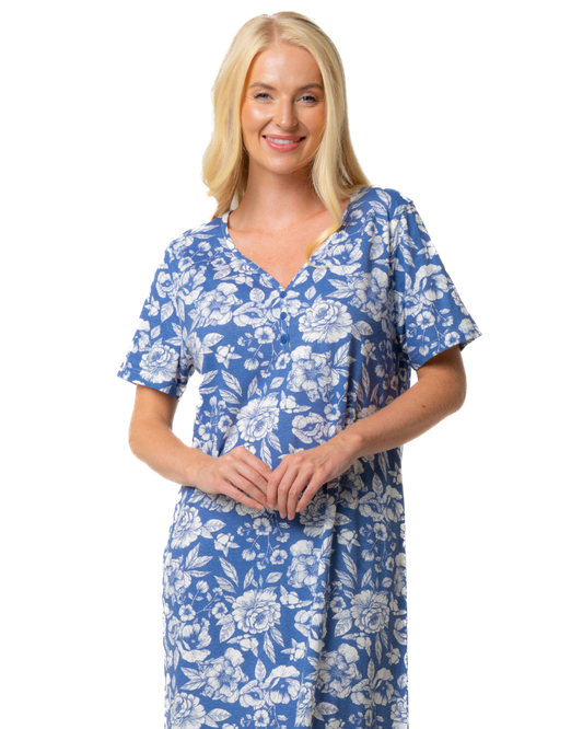 Ladies Long Length 100% Cotton Denim Rose Nightdress (NW200466)