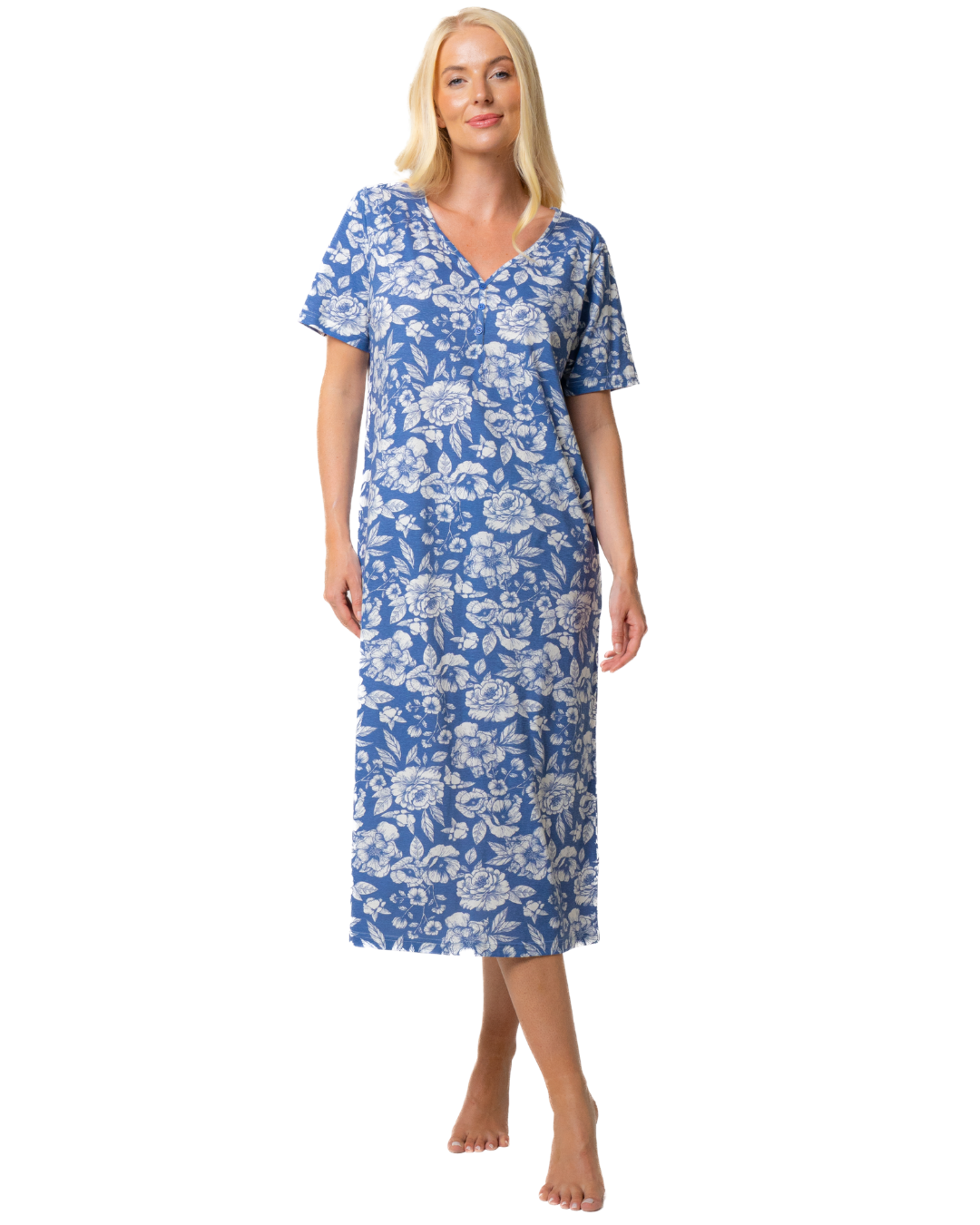 Ladies Long Length 100% Cotton Denim Rose Nightdress (NW200466)