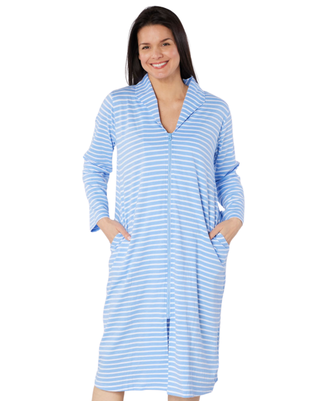 Cotton Stripe Zip Dressing Gown (NW108047)