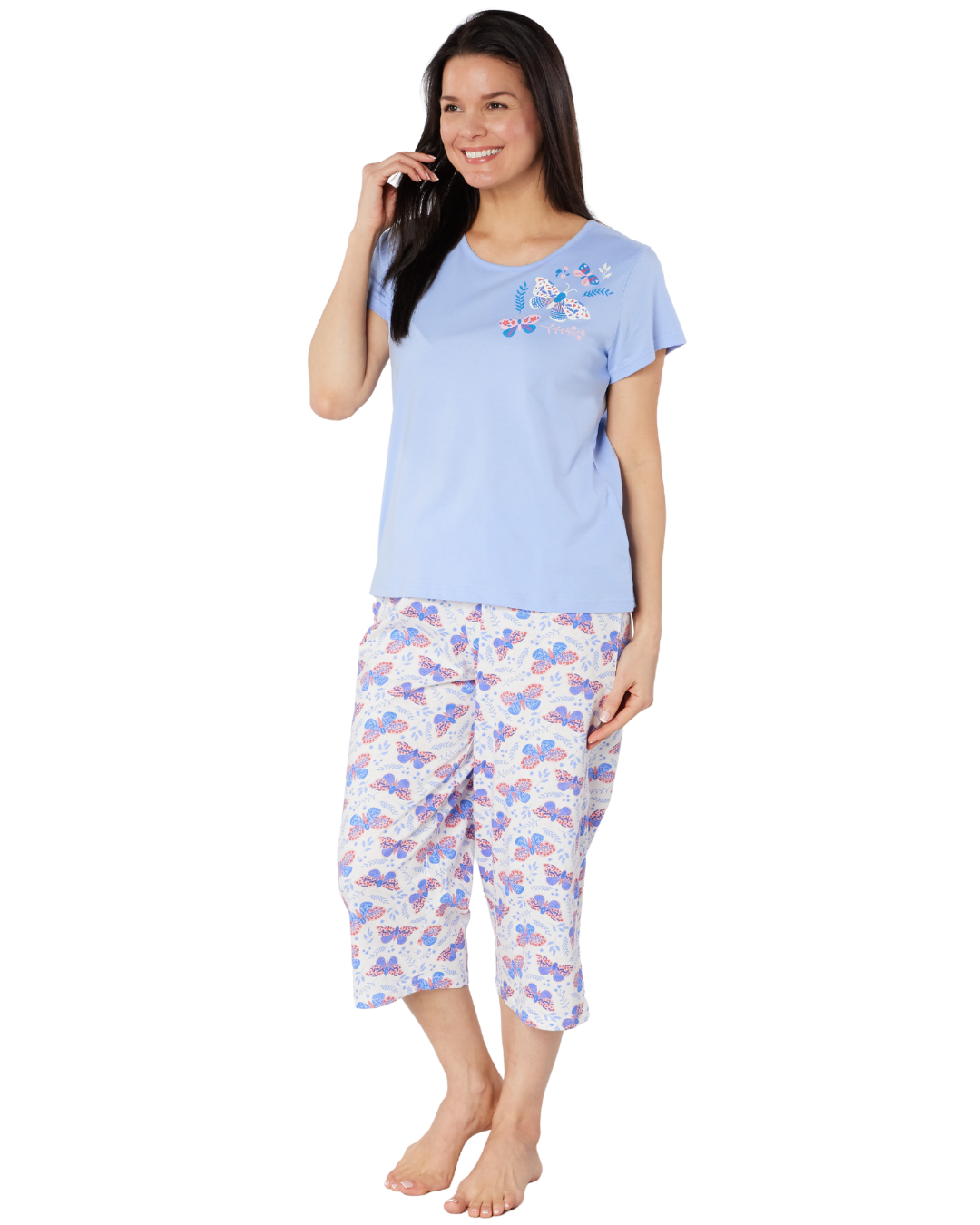 Women's Denim Butterfly 100% Cotton Short Sleeve Cropped Leg Pyjamas