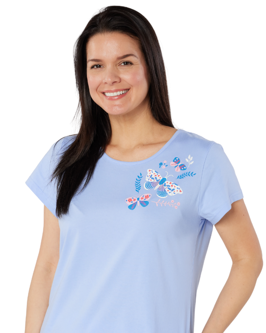Women's Denim Butterfly 100% Cotton Short Sleeve Cropped Leg Pyjamas