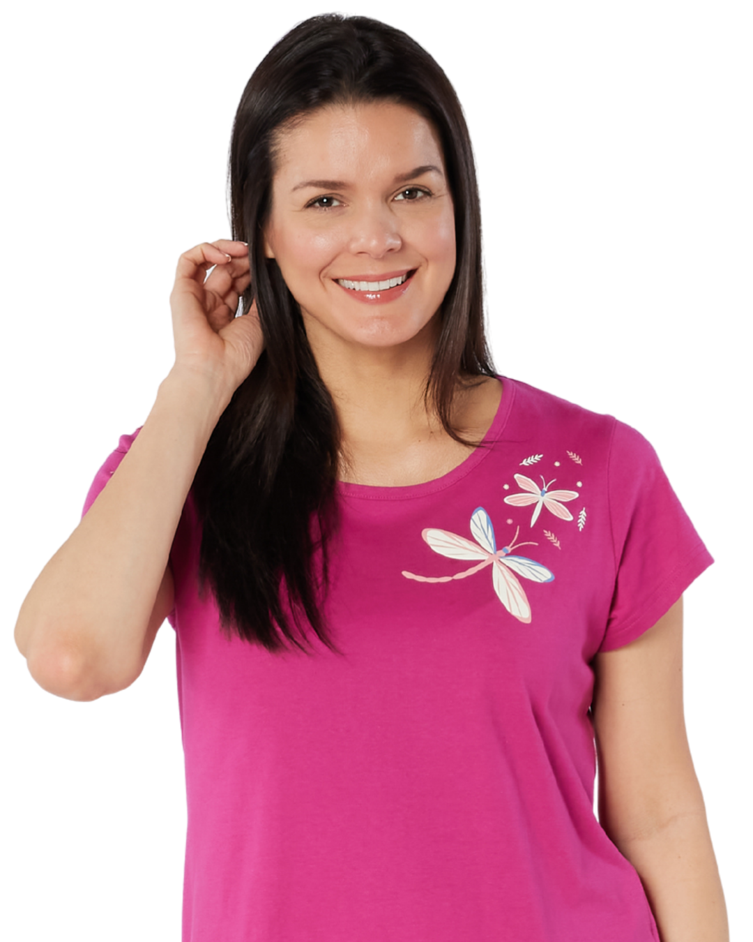 Women's Magenta Dragonfly 100% Cotton Short Sleeve Cropped Leg Pyjamas (NW200509)