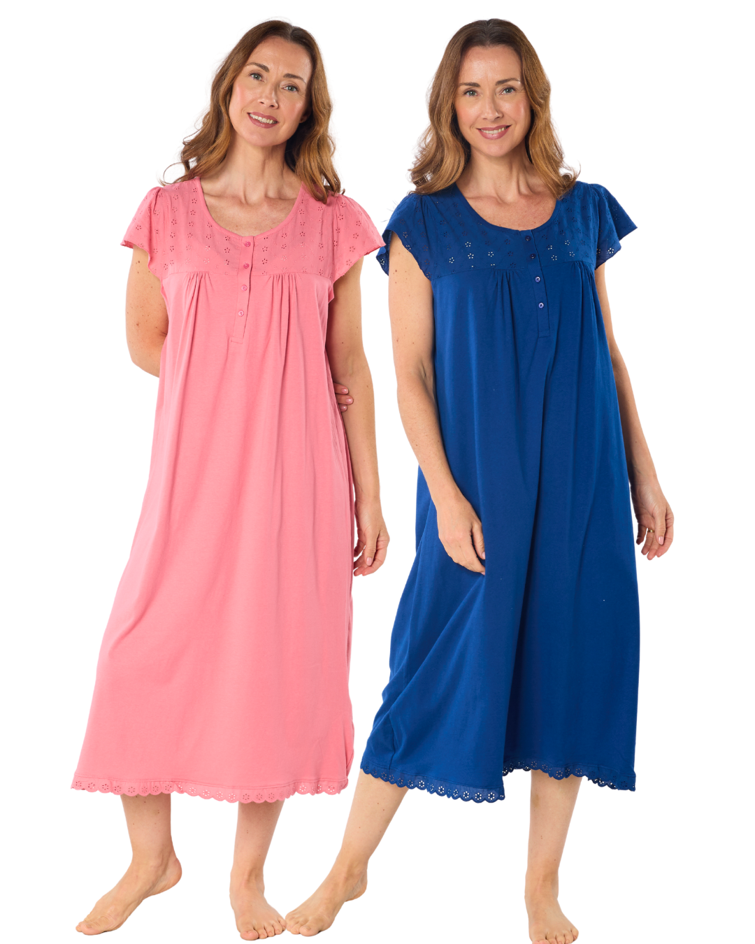 100% Jersey Cotton Short Sleeve Nightdress With Broderie Anglaise Trim (NW200510)