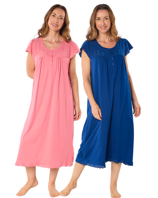 100% Jersey Cotton Short Sleeve Nightdress With Broderie Anglaise Trim (NW200510)