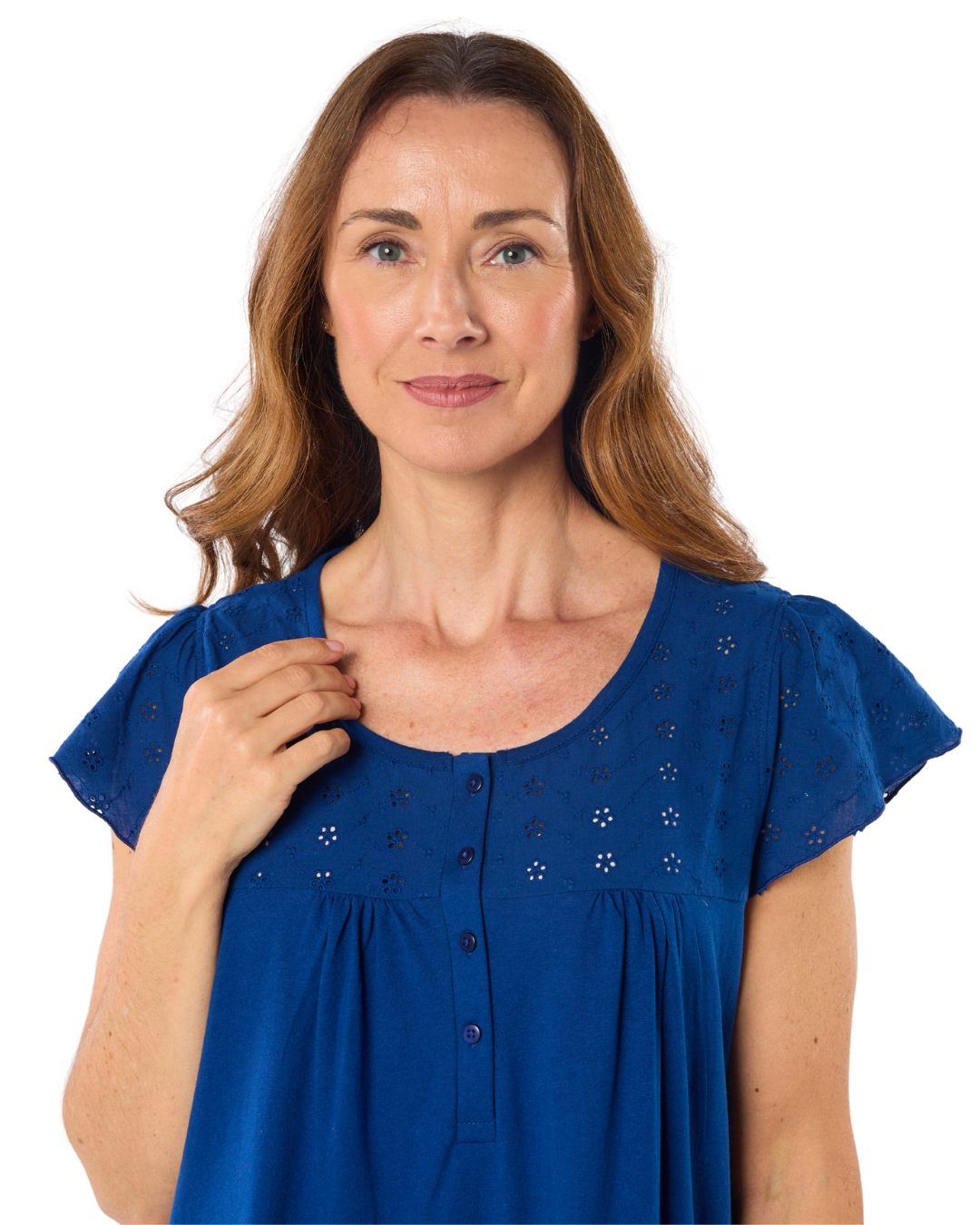 100% Jersey Cotton Short Sleeve Nightdress With Broderie Anglaise Trim (NW200510)