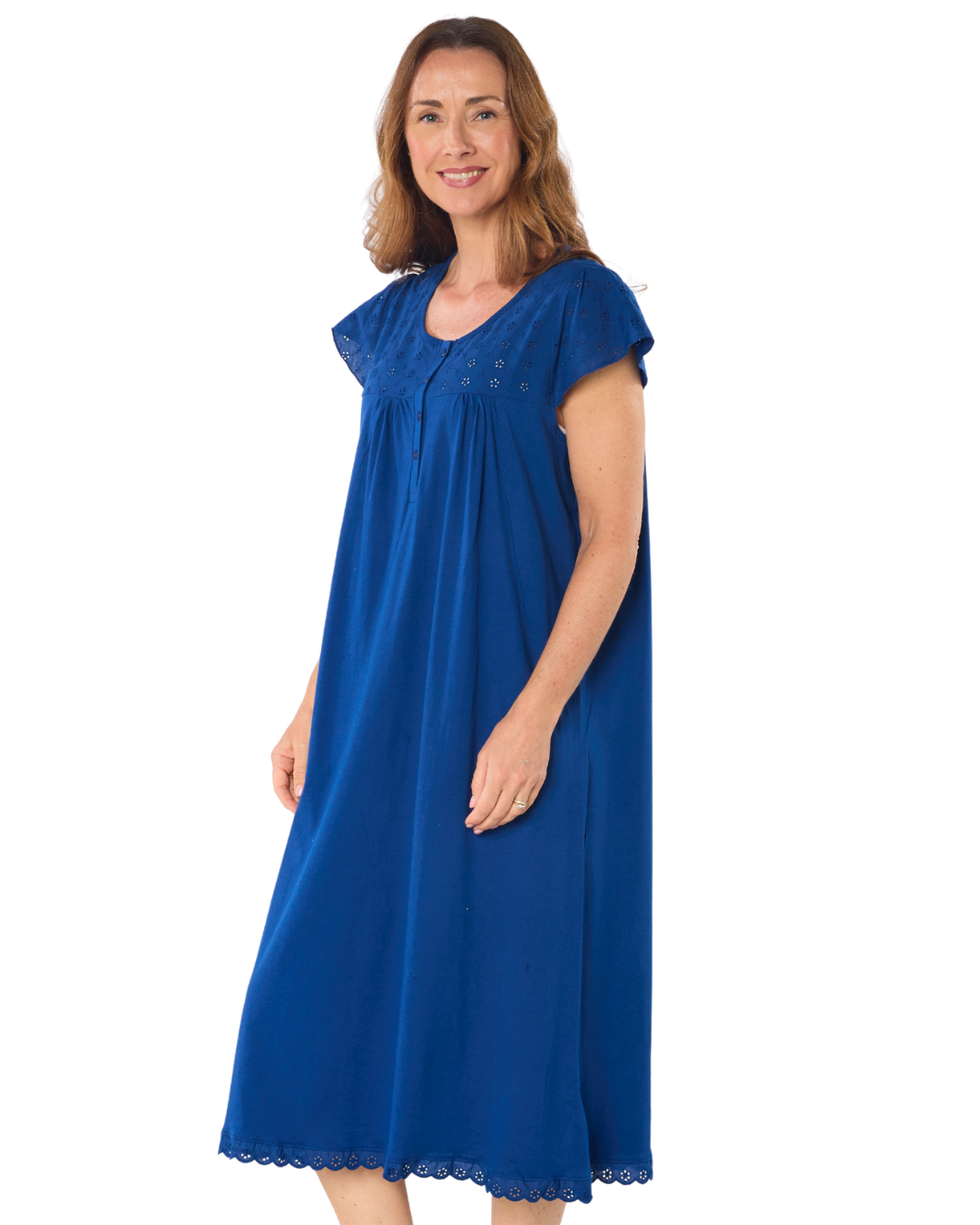 100% Jersey Cotton Short Sleeve Nightdress With Broderie Anglaise Trim (NW200510)
