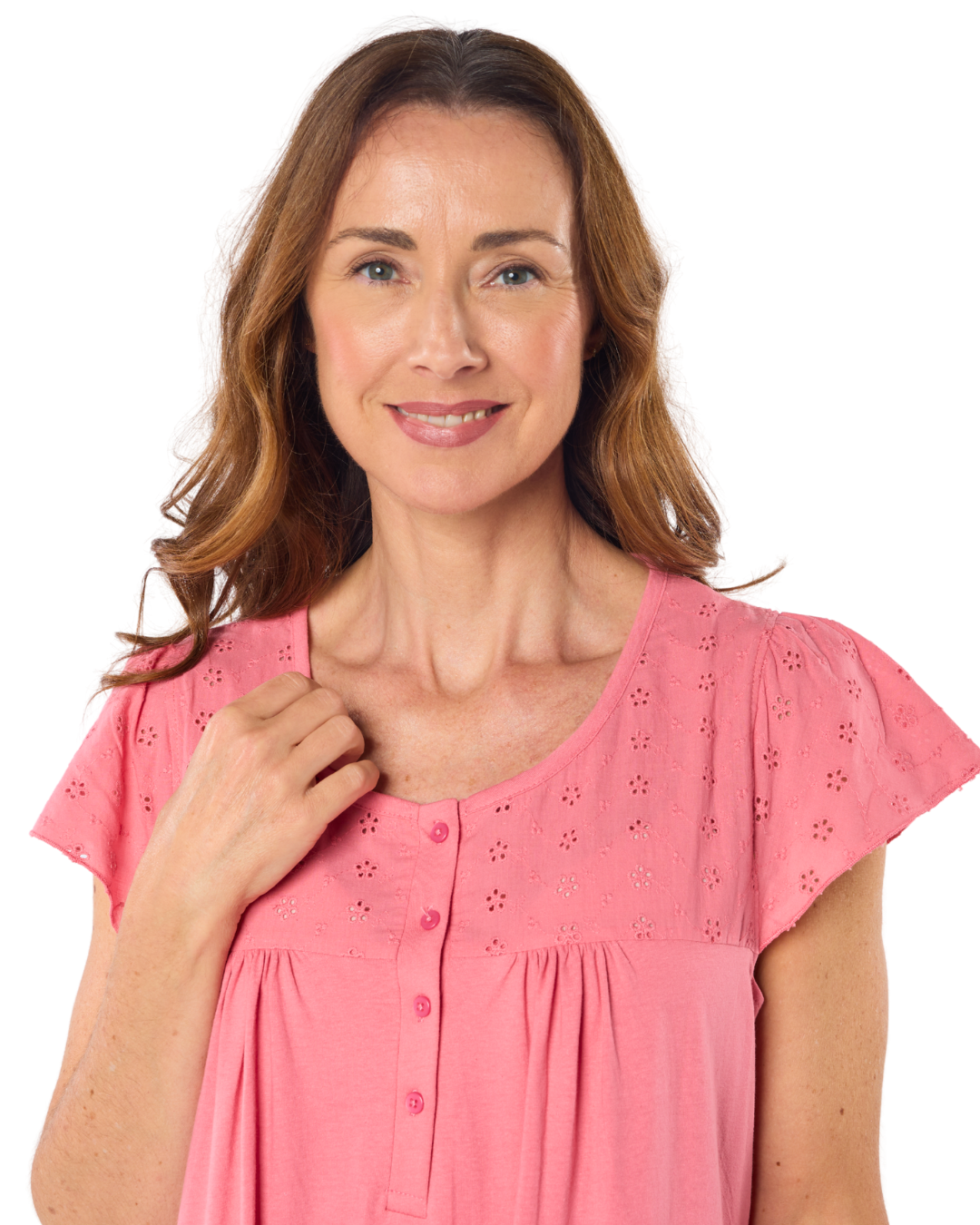 100% Jersey Cotton Short Sleeve Nightdress With Broderie Anglaise Trim (NW200510)