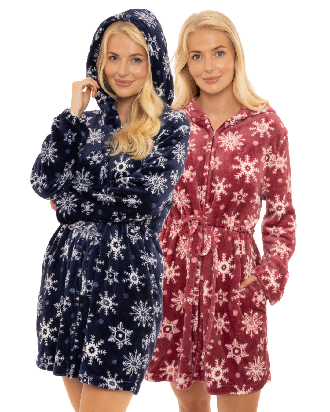 Luxury Snowflake Fleece Zip Hooded Robe