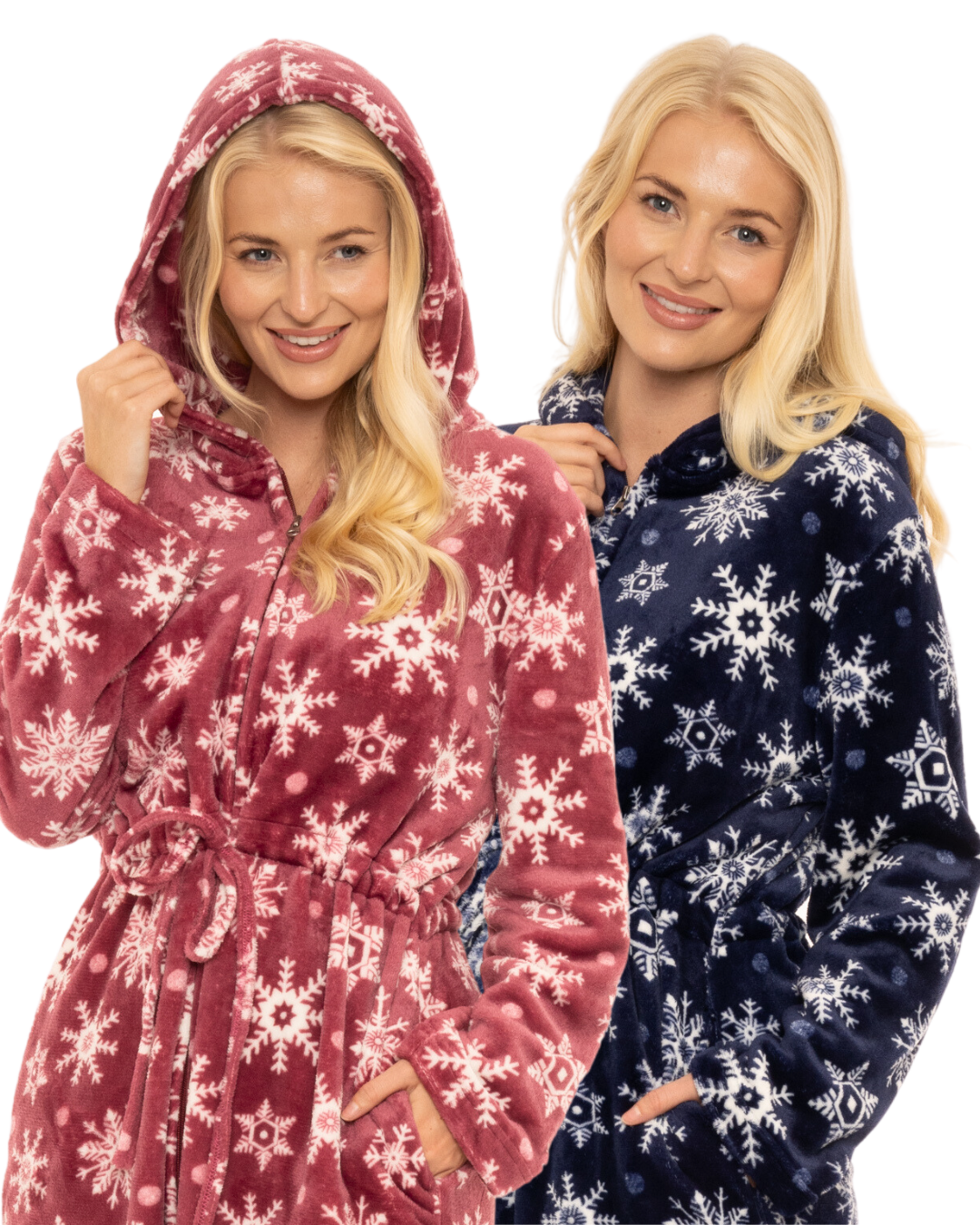 Luxury Snowflake Fleece Zip Hooded Robe