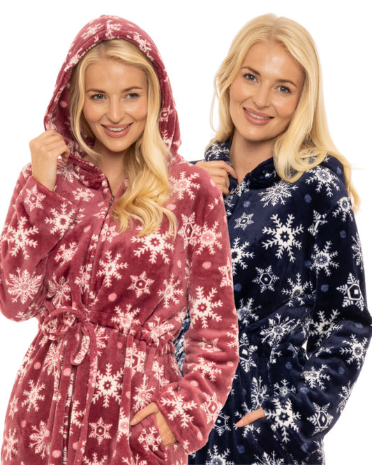 Luxury Snowflake Fleece Zip Hooded Robe
