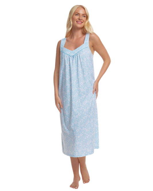 Summer Meadow Print 100% Cotton Jersey Strappy Nightdress